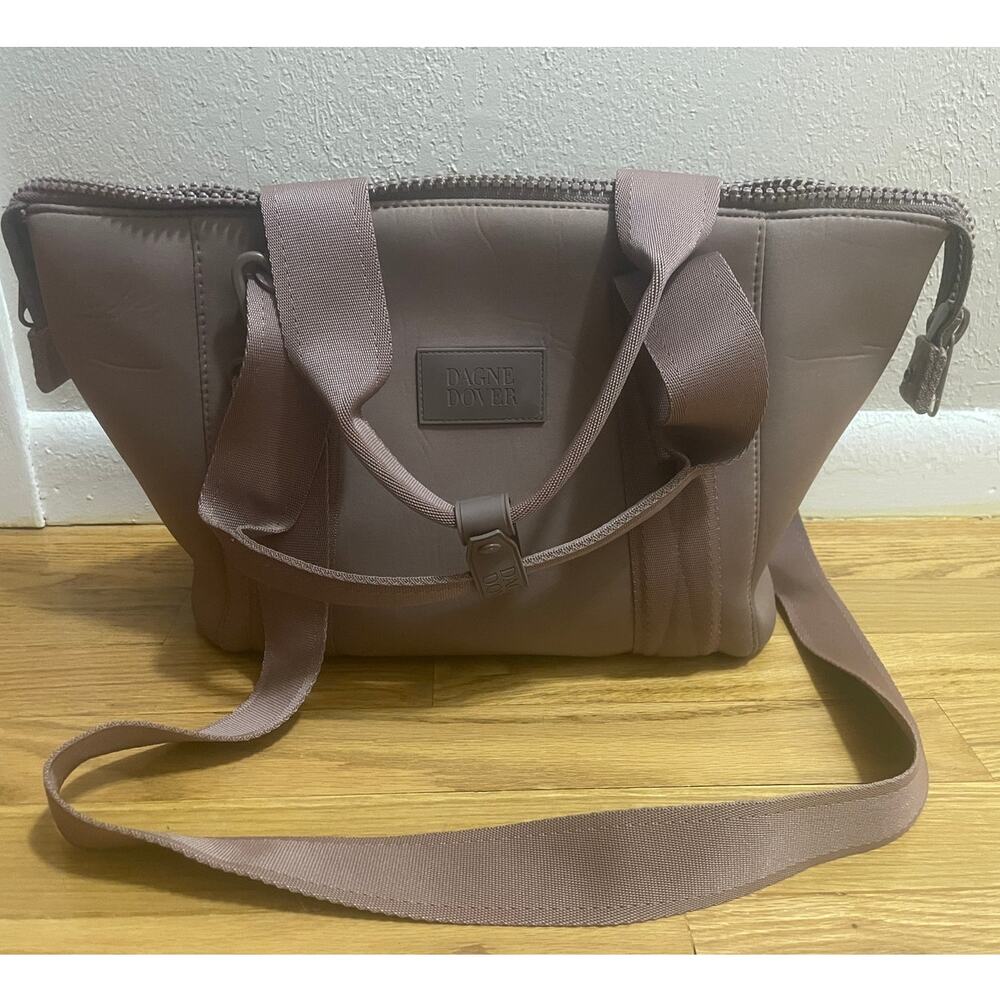 Dagne Dover Neoprene Medium Size Carryall Mauve Dune Top Zip Tote Crossbody